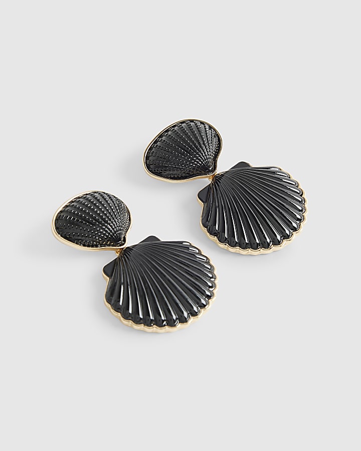 Black Seashell Drop Earrings
