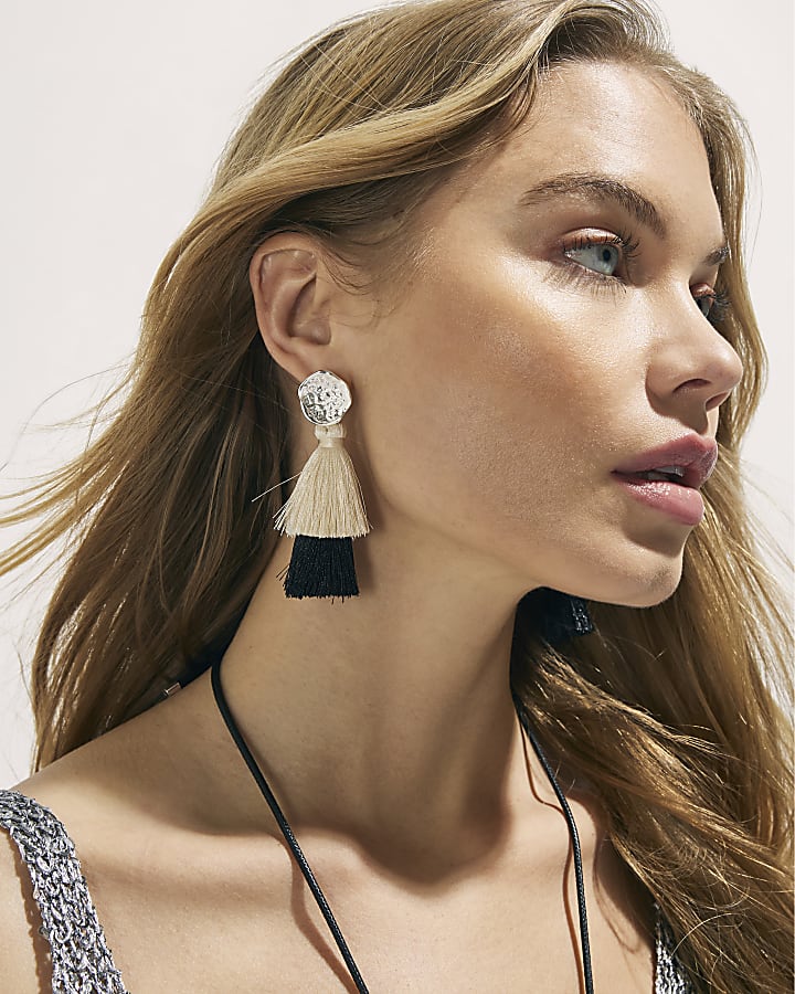 Black Tassel Drop Earrings