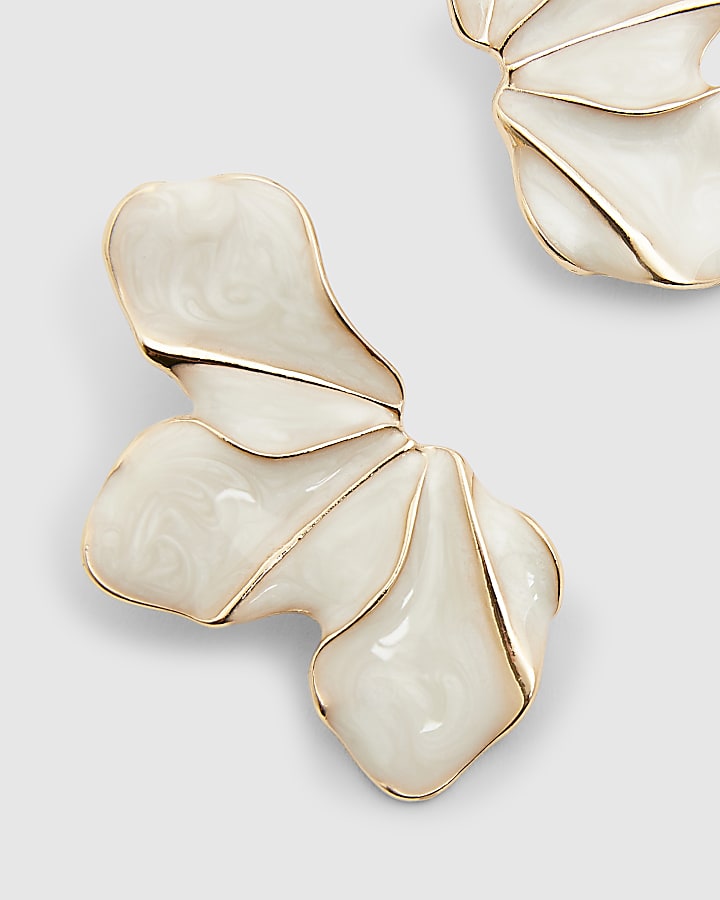 Cream Half Flower Stud Earrings