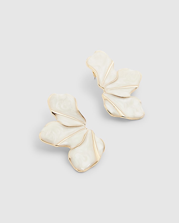 Cream Half Flower Stud Earrings