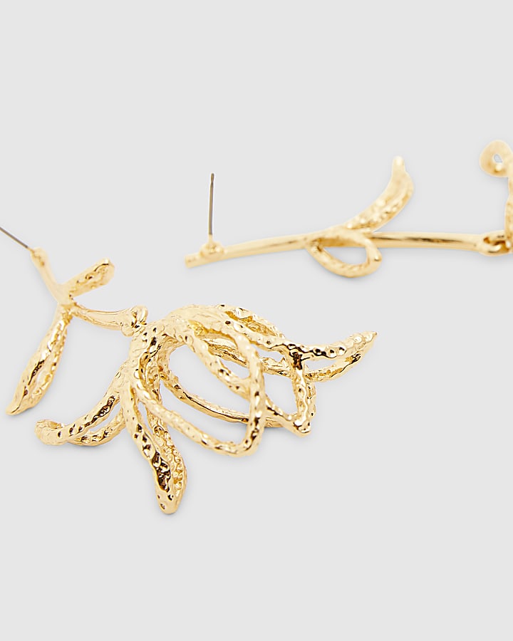 Gold Long Stem Rose Earrings