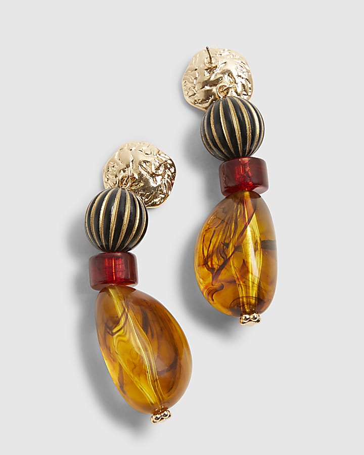 Brown Stone Drop Earrings