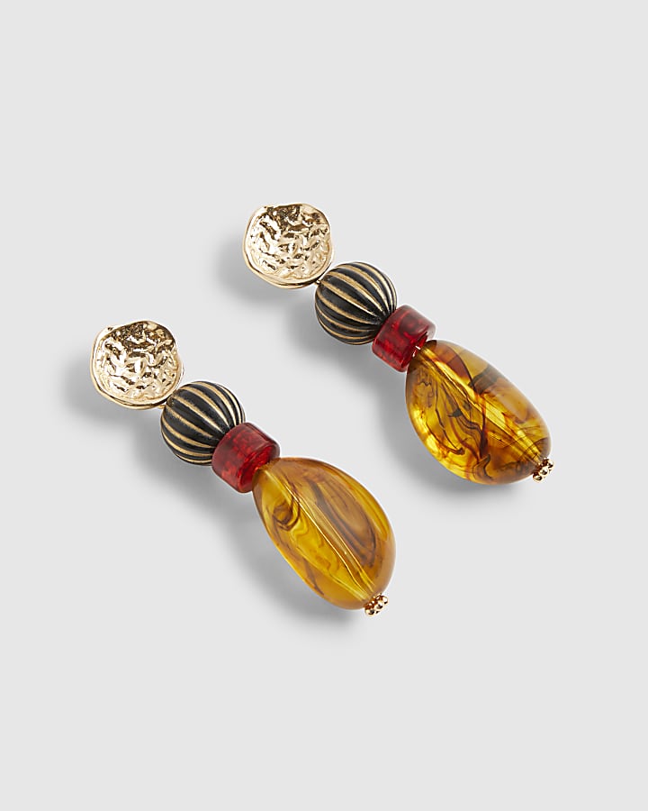 Brown Stone Drop Earrings