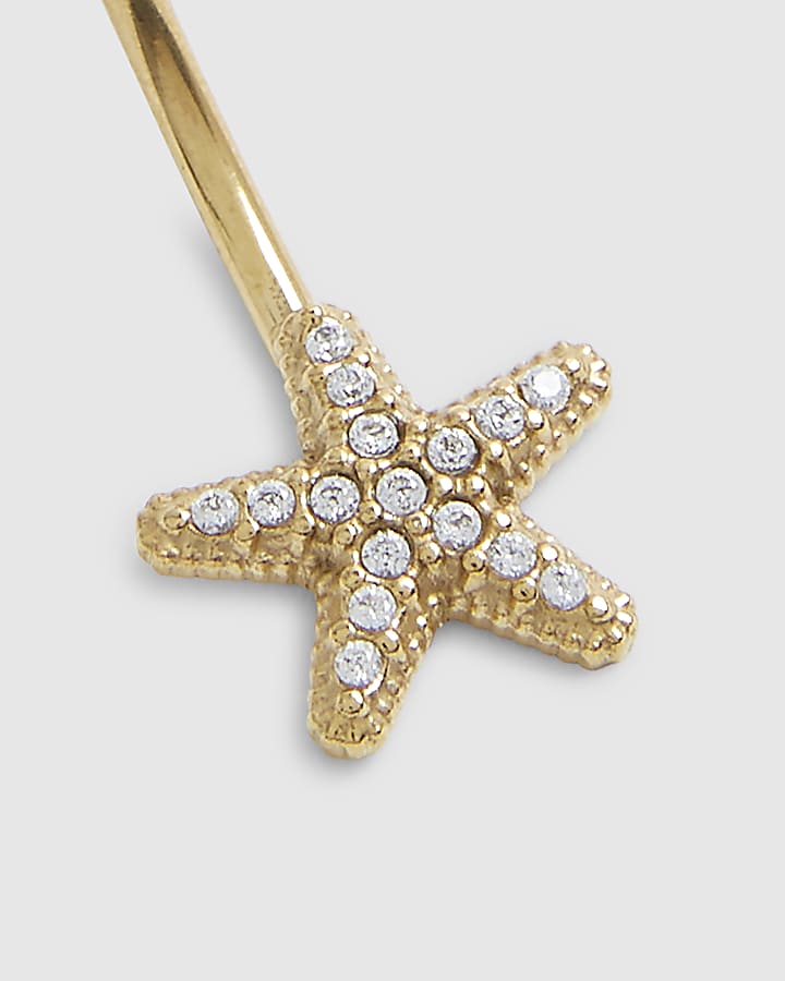 Gold Diamante Starfish Belly Bar