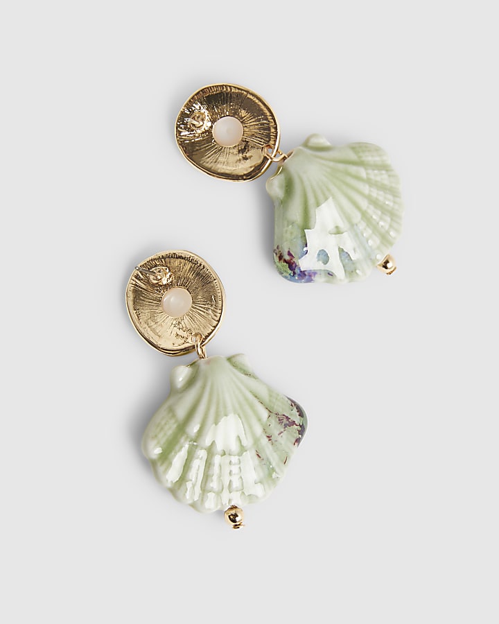Green Shell Drop Earrings