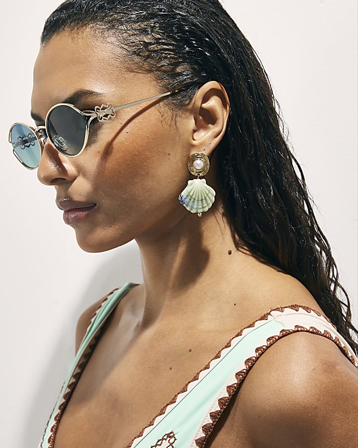 Green Shell Drop Earrings