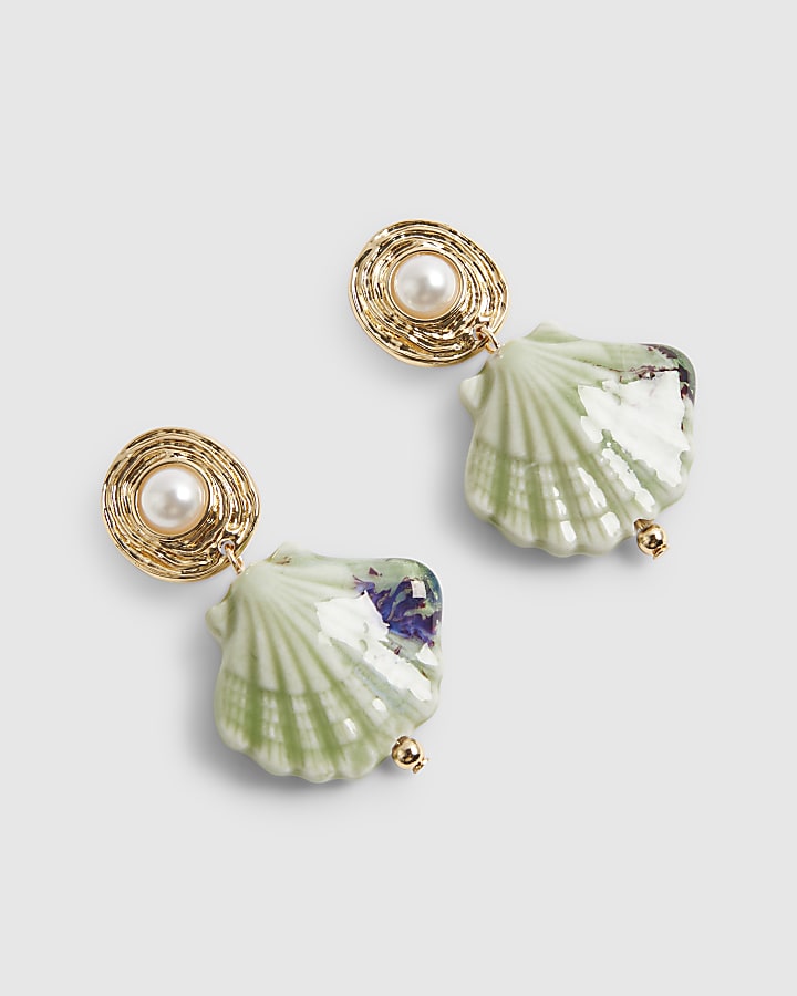 Green Shell Drop Earrings