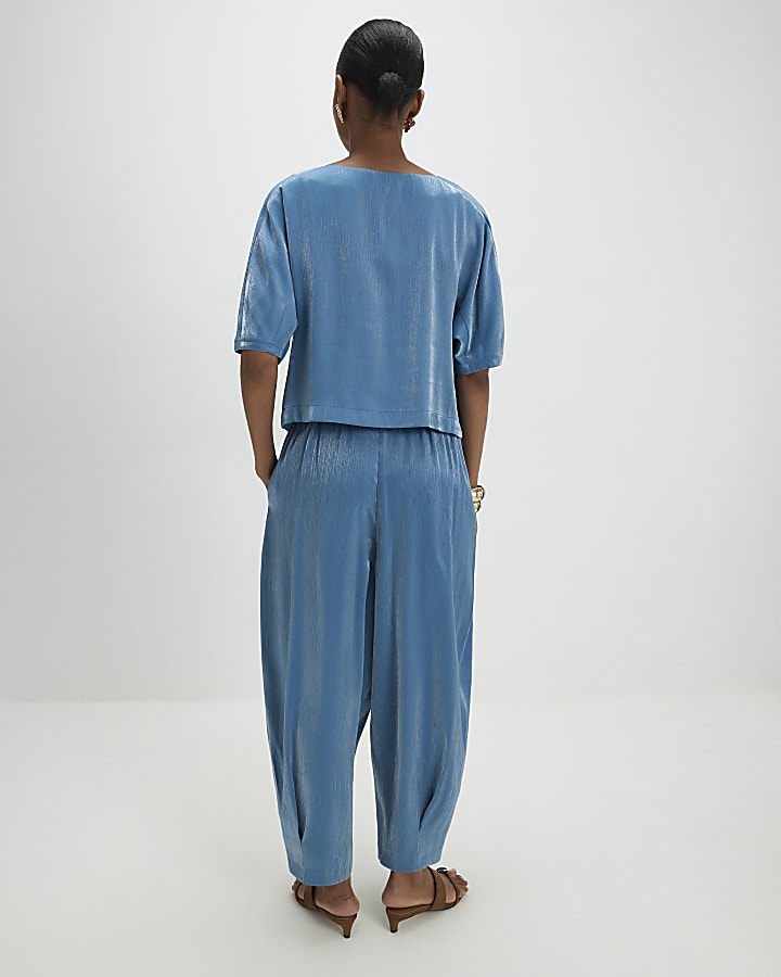 Blue Shimmer Balloon Leg Trousers