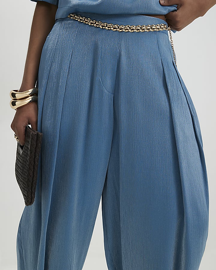 Blue Shimmer Balloon Leg Trousers