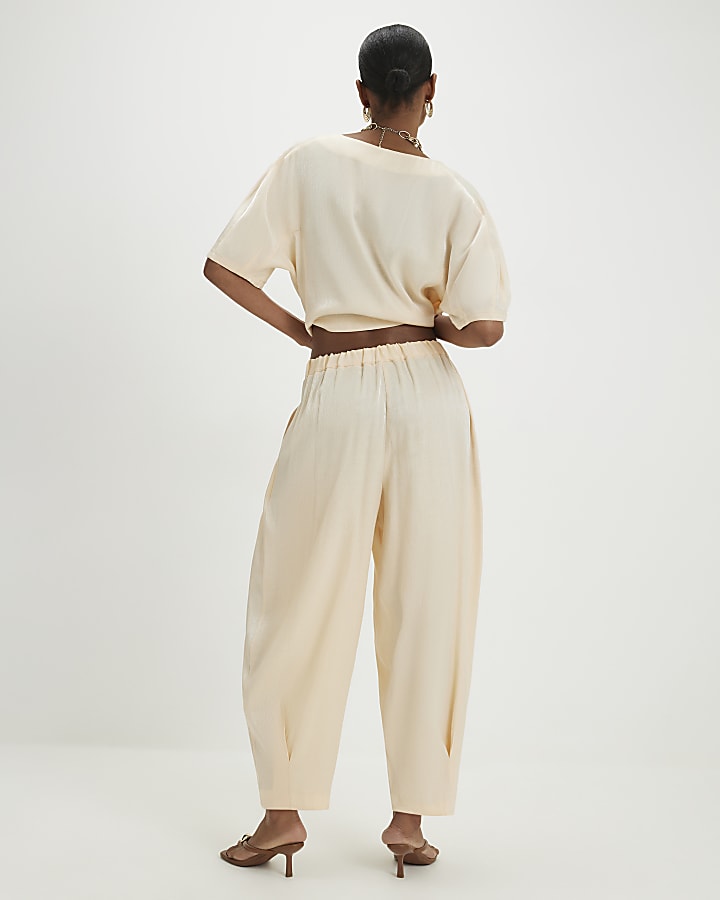 Cream Shimmer Balloon Leg Trousers