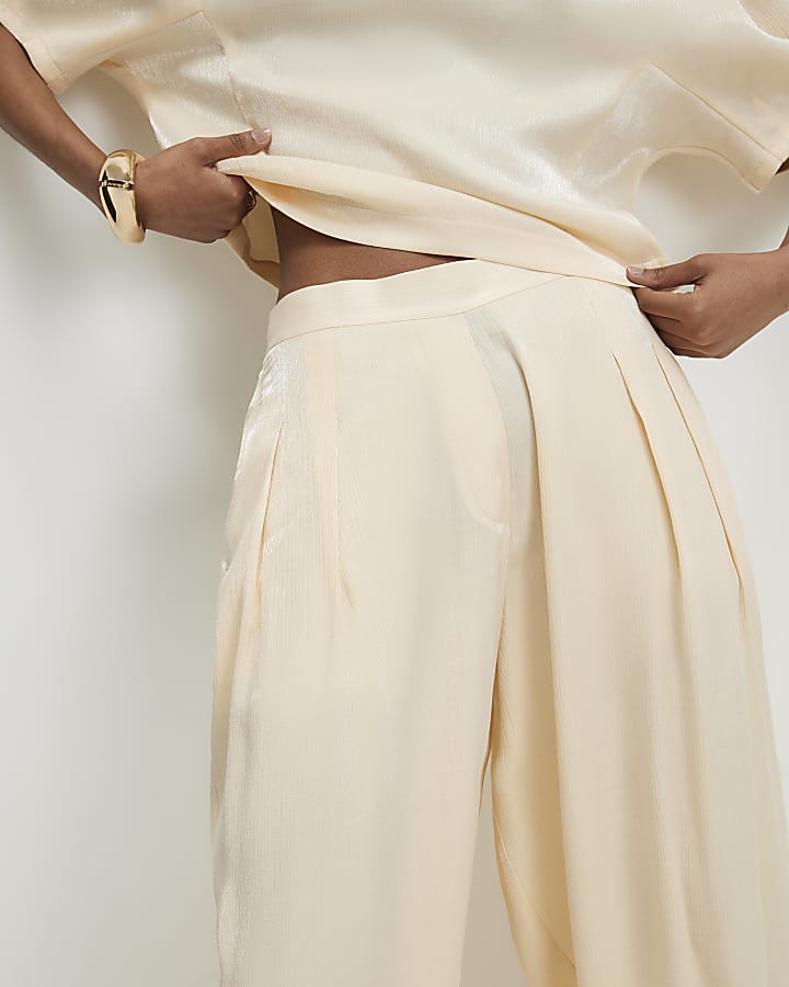 Cream Shimmer Balloon Leg Trousers