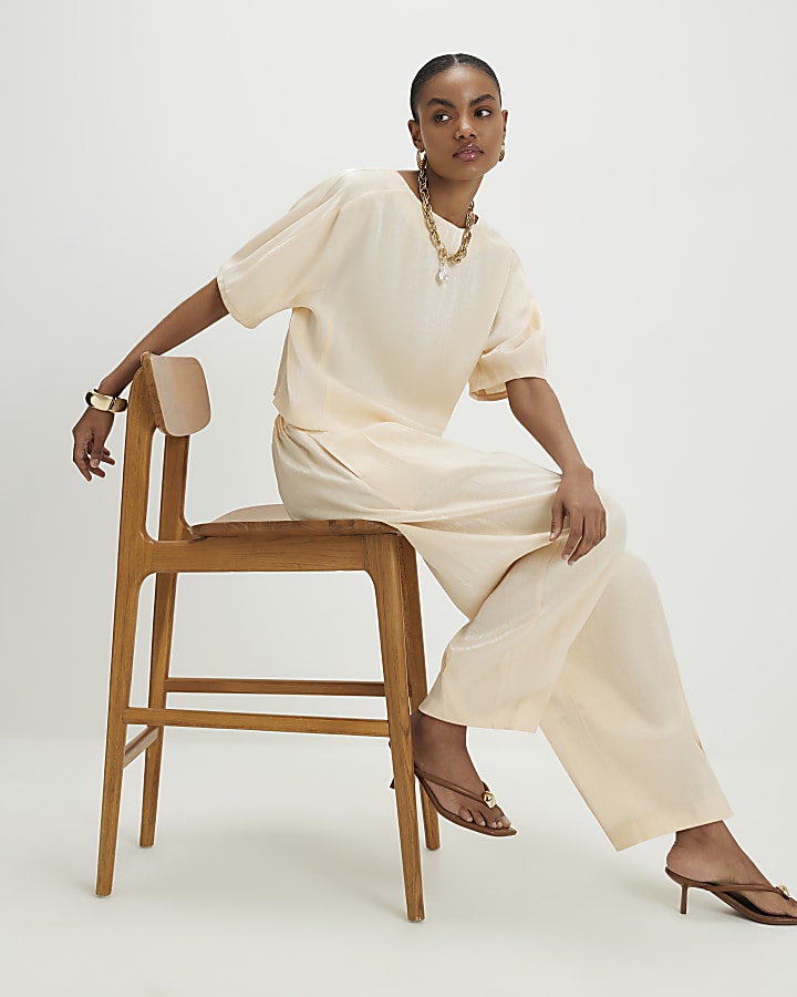 Cream Shimmer Balloon Leg Trousers