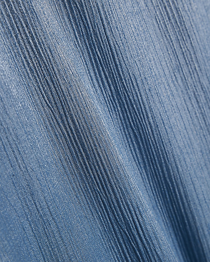 Blue Short Sleeve Shimmer Tailored Top