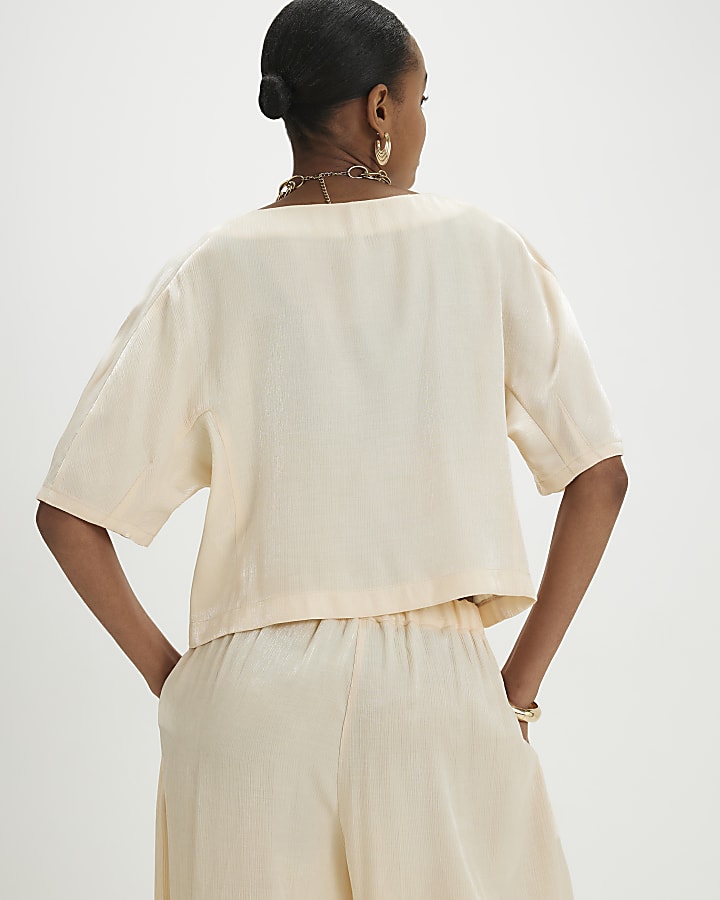 Cream Short Sleeve Shimmer Tailored Top