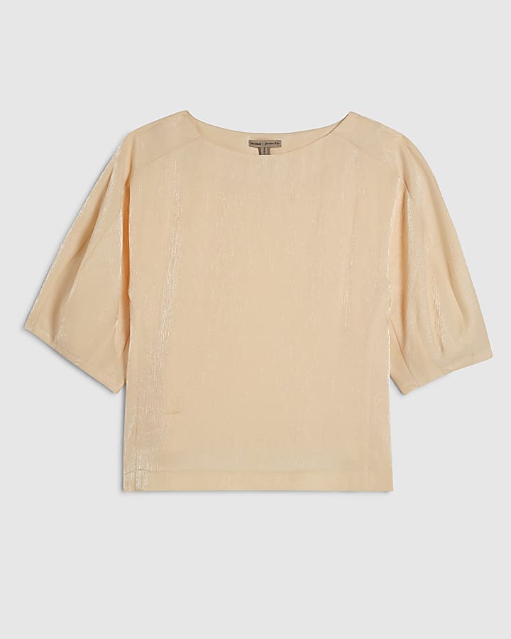 Cream Short Sleeve Shimmer Tailored Top