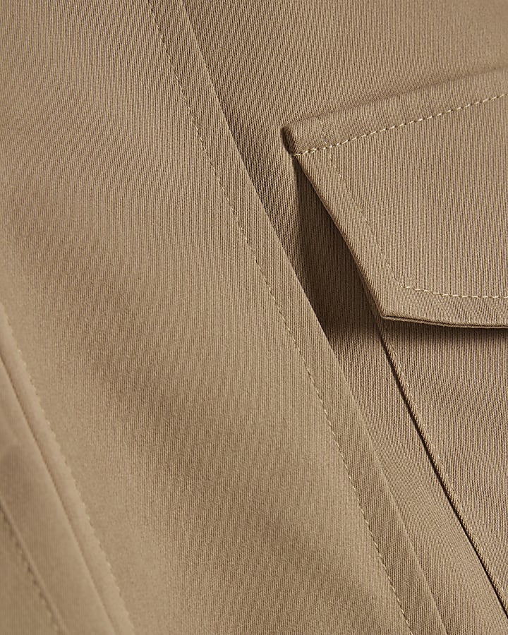 Beige Funnel Neck Tie Waist Bomber Jacket