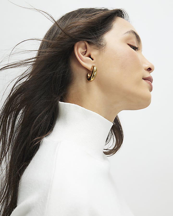 White Oversized Knitted High Neck Top