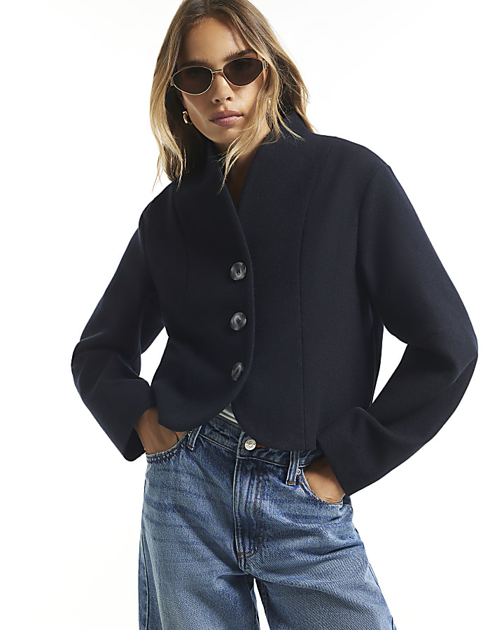Navy Button Front Jacket