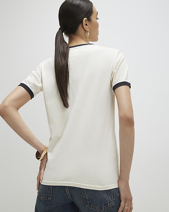 White Short Sleeve Tipped Horseshoe T-shirt