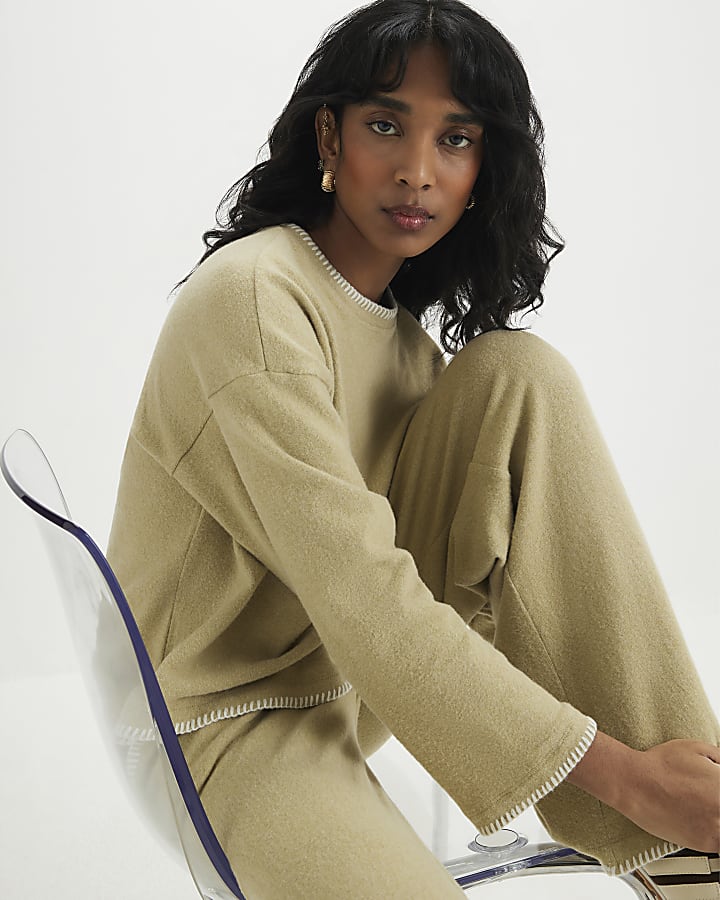 Green Long Sleeve Whipstitch Cosy Sweatshirt