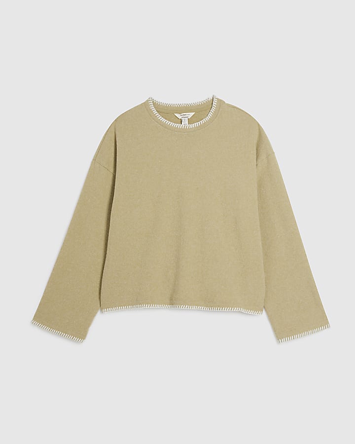 Green Long Sleeve Whipstitch Cosy Sweatshirt