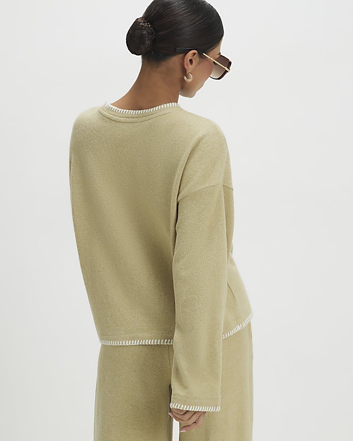 Petite Green Whipstitch Cosy Sweatshirt