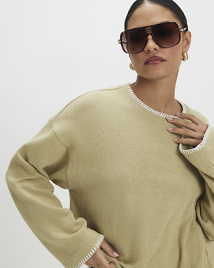 Petite Green Whipstitch Cosy Sweatshirt