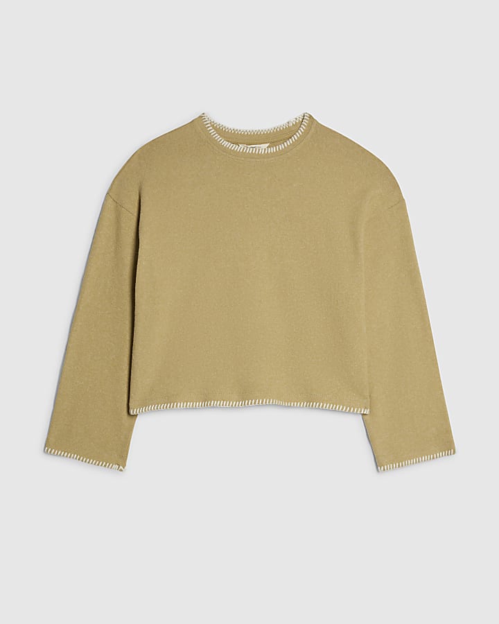 Petite Green Whipstitch Cosy Sweatshirt