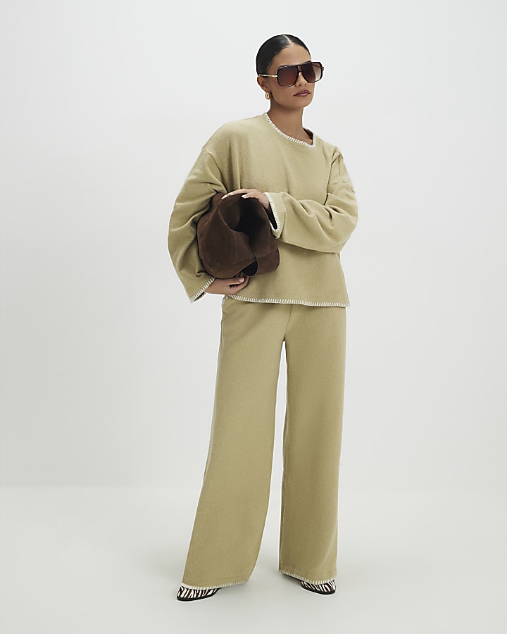 Petite Green Whipstitch Cosy Sweatshirt