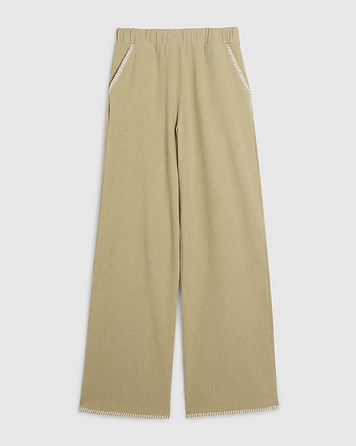 Green Whipstitch Cosy Wide Leg Trousers