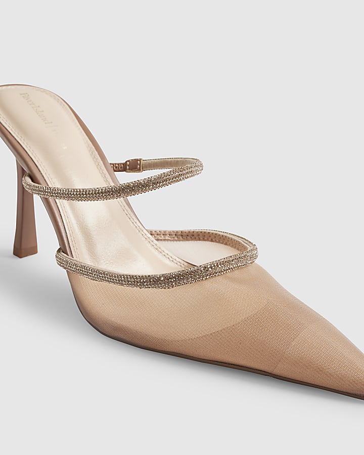 Rose Gold Diamante Mesh Court Heels