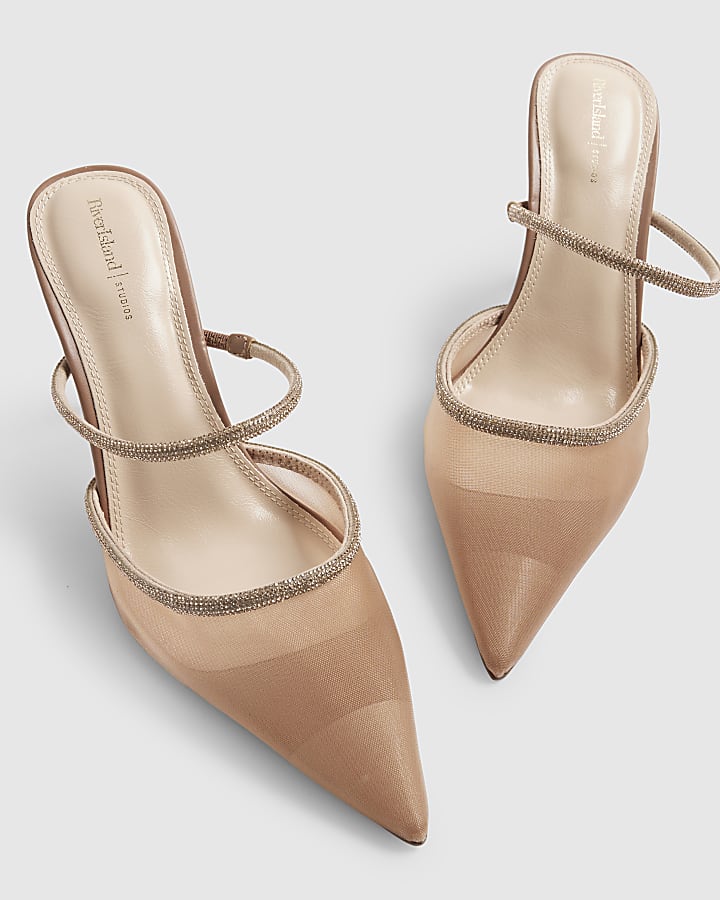 Rose Gold Diamante Mesh Court Heels