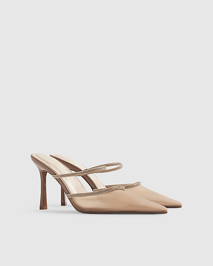 Rose Gold Diamante Mesh Court Heels