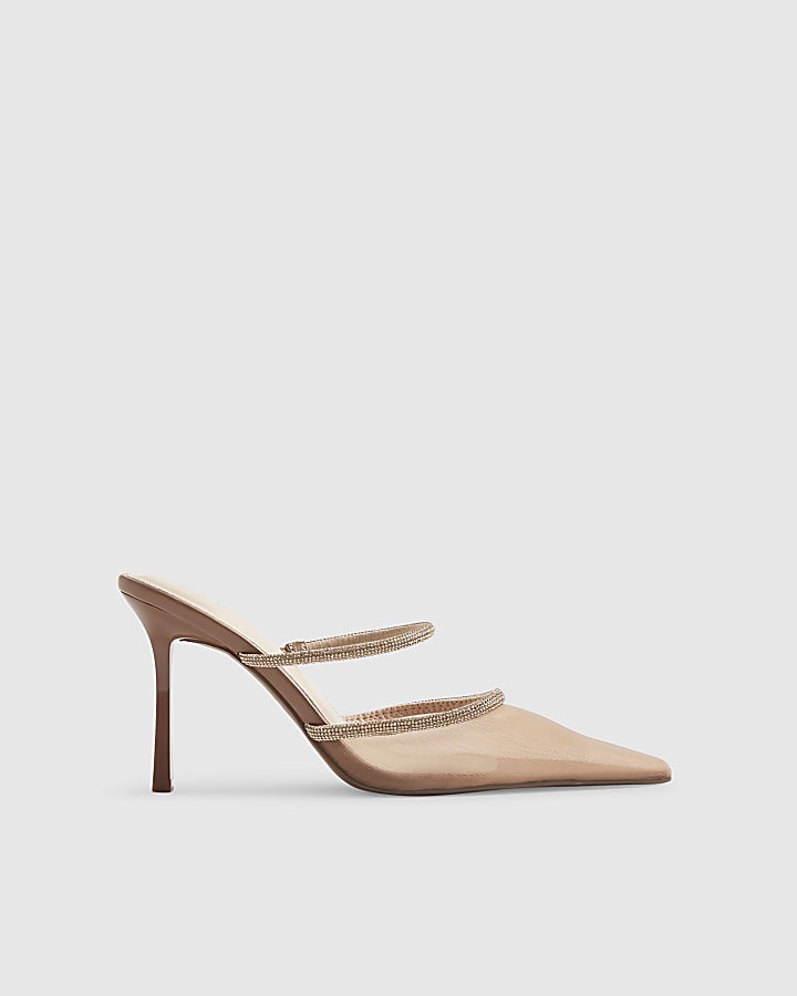 Rose Gold Diamante Mesh Court Heels