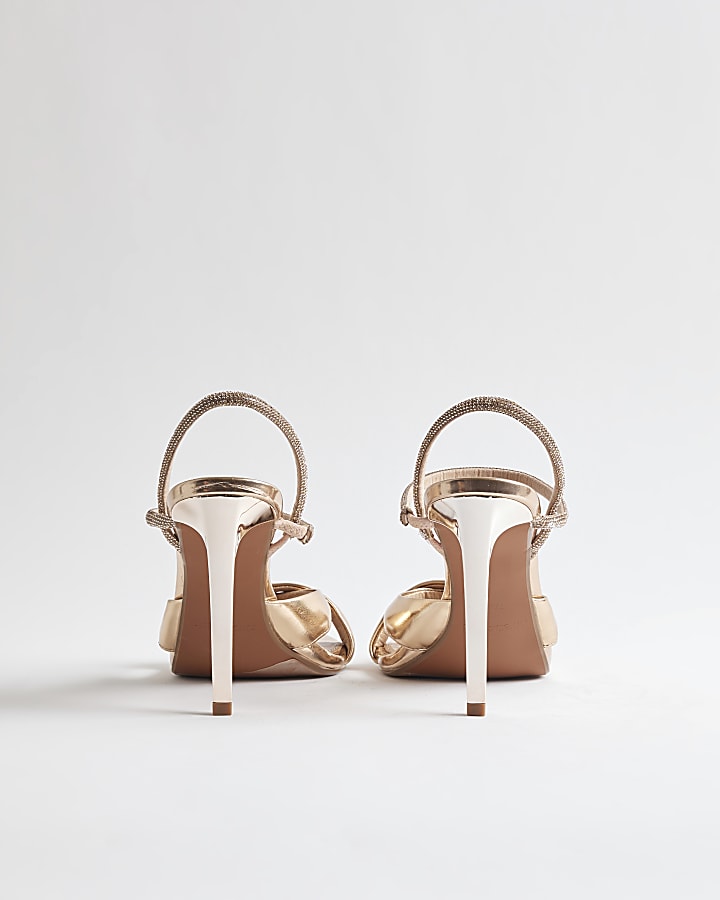 Rose Gold Diamante Twist Heeled Sandals