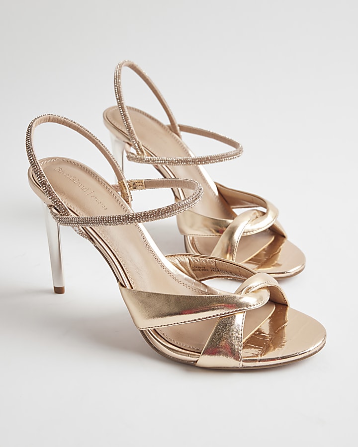 Rose Gold Diamante Twist Heeled Sandals