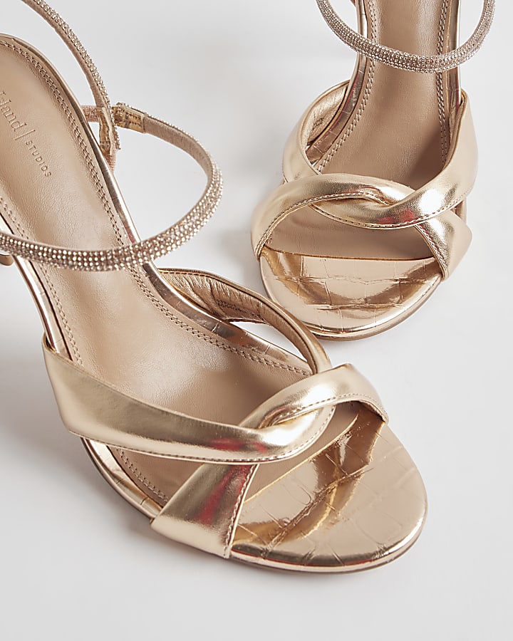 Rose Gold Diamante Twist Heeled Sandals
