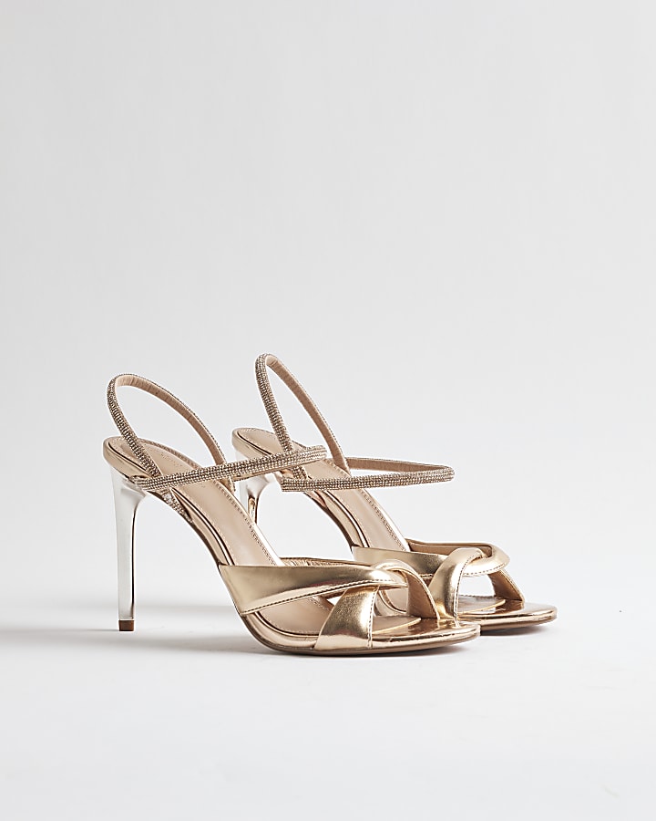 Rose Gold Diamante Twist Heeled Sandals