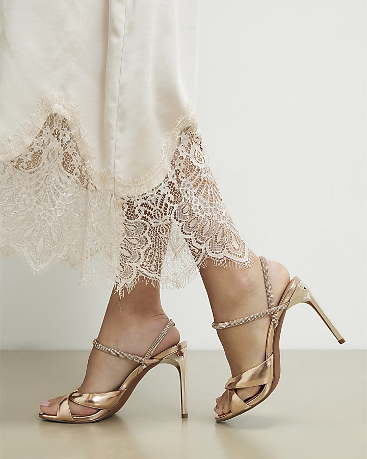 Rose Gold Diamante Twist Heeled Sandals