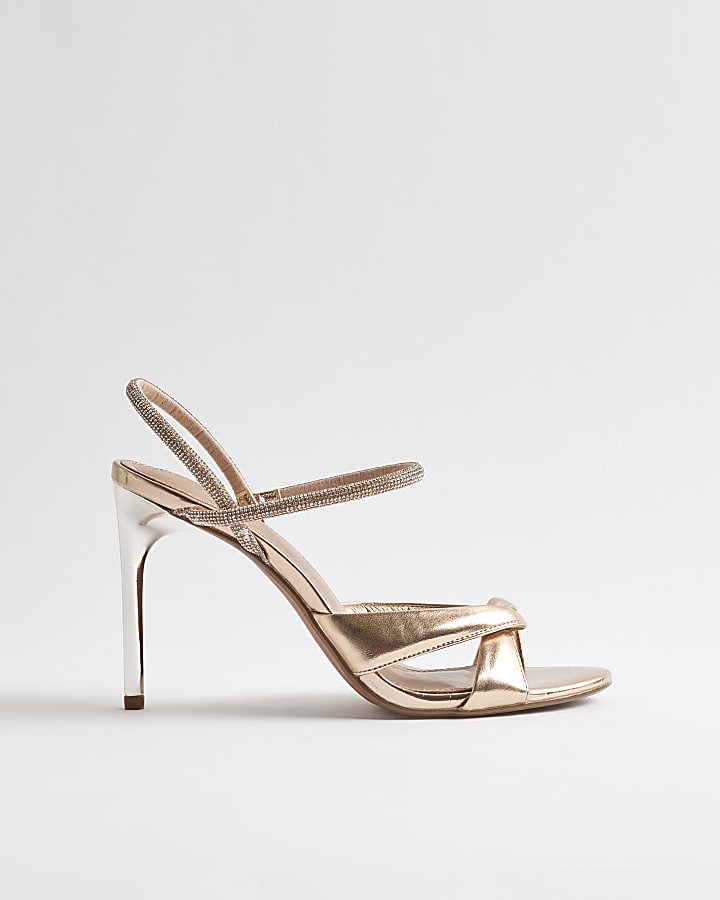 Rose Gold Diamante Twist Heeled Sandals
