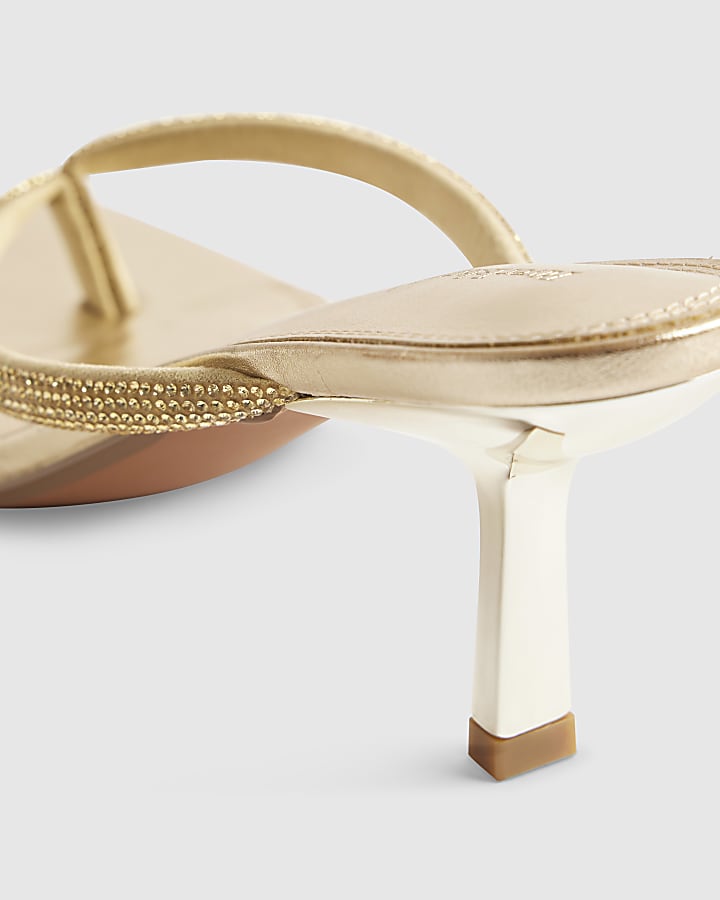 Gold Toe Thong Diamante Heeled Sandals