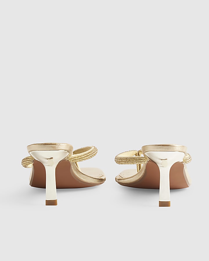Gold Toe Thong Diamante Heeled Sandals
