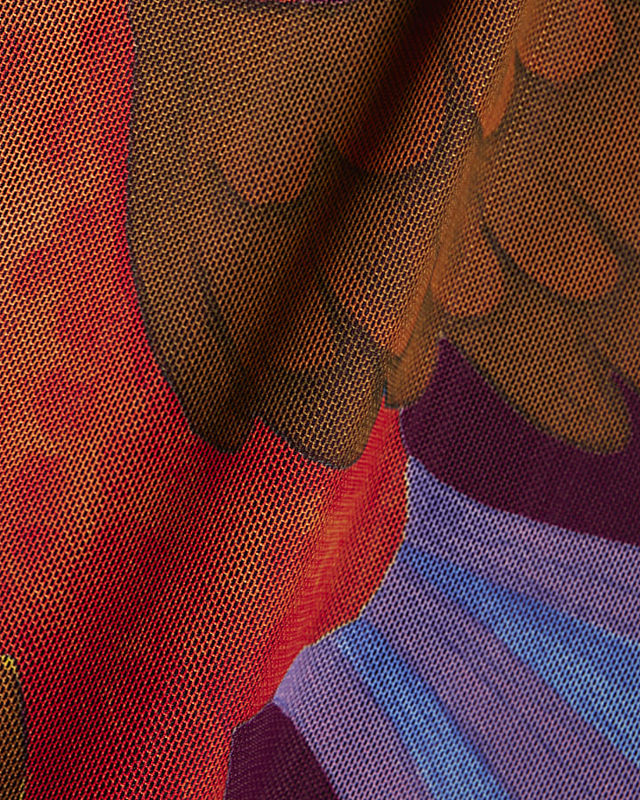 Brown Sun Print Mesh Maxi Skirt