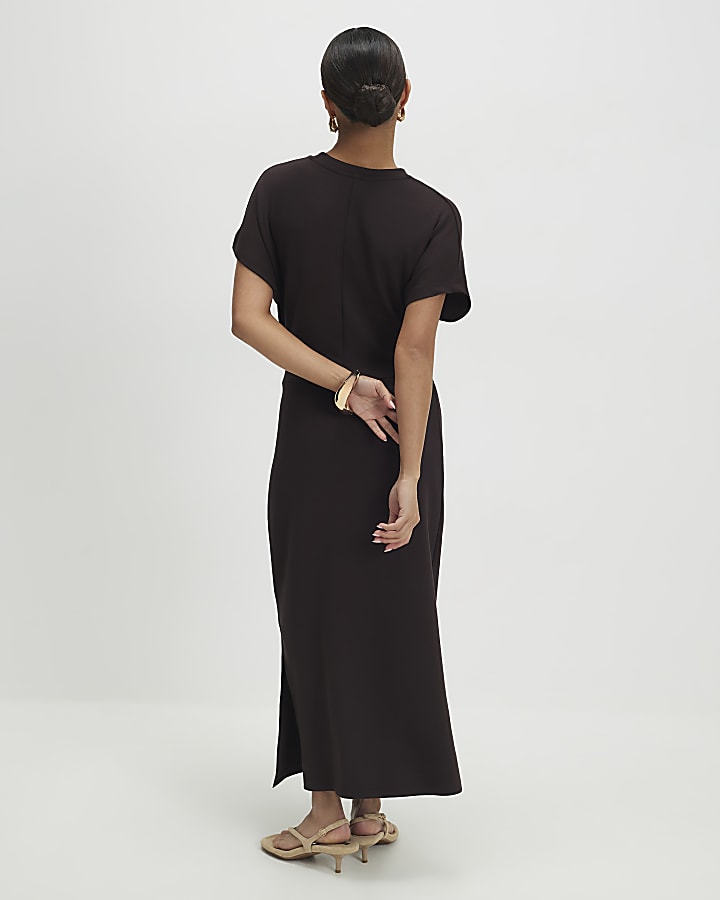 Petite Brown Premium Knot Midi Dress