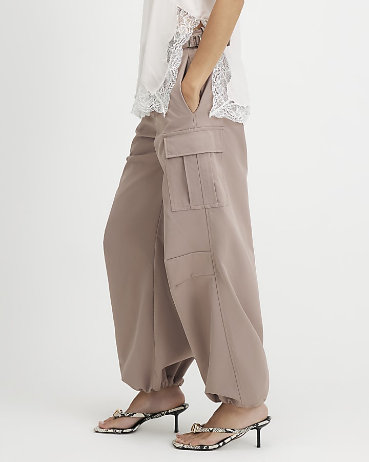 Beige Multi Pocket Utility Cargo Trousers
