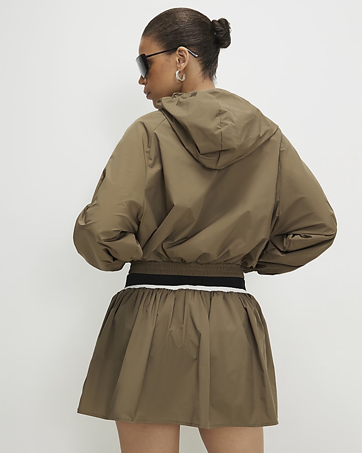 Khaki Nylon Hooded Jacket