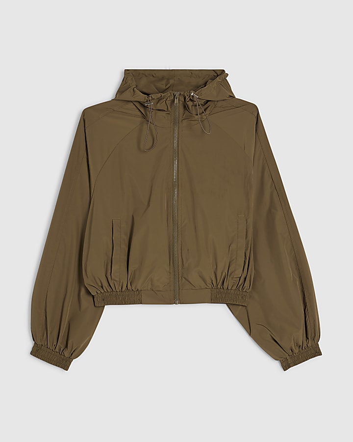 Khaki Nylon Hooded Jacket
