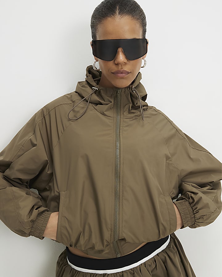 Khaki Nylon Hooded Jacket