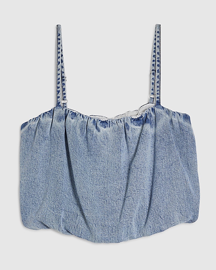 Blue Bubble Hem Denim Top