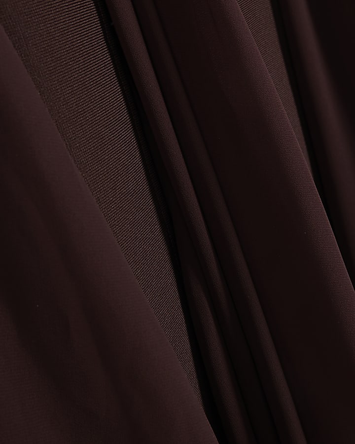 Brown Sleeveless Hybrid Midi Dress